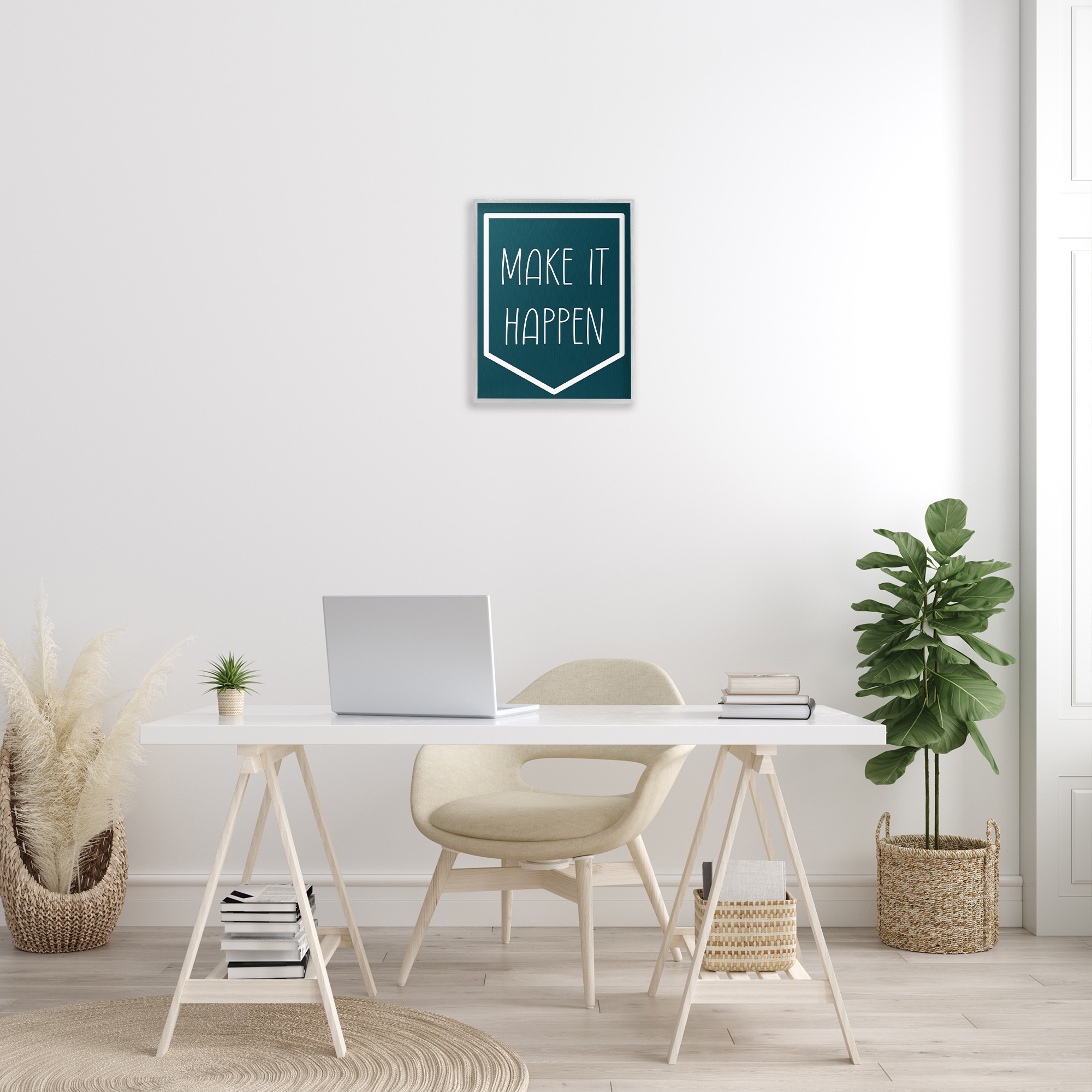 Stupell Industries Minimal Make It Happen Inspirational Painting Gray Framed Art Print Wall Art, 16 x 20