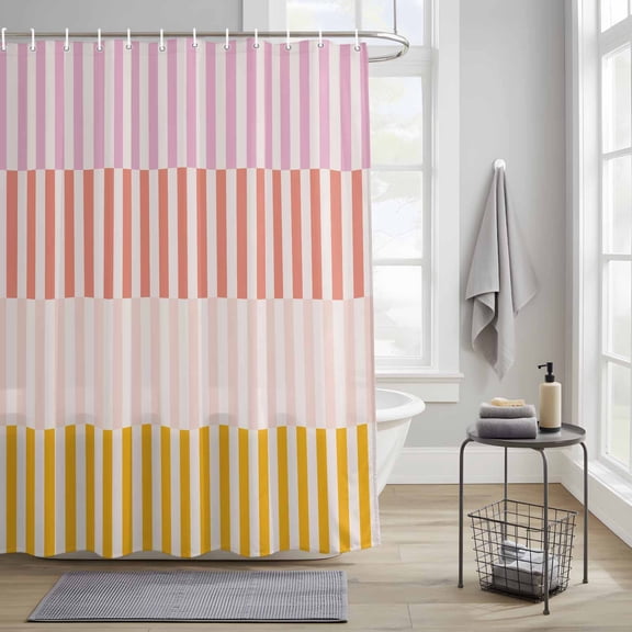 Shower Curtains Sets for Bathroom Decor Classic Pink Red Orange Pinstripes Waterproof Bathroom Curtain with Hooks, Modern Abstract Art for Bathroom Decor, 36X72IN