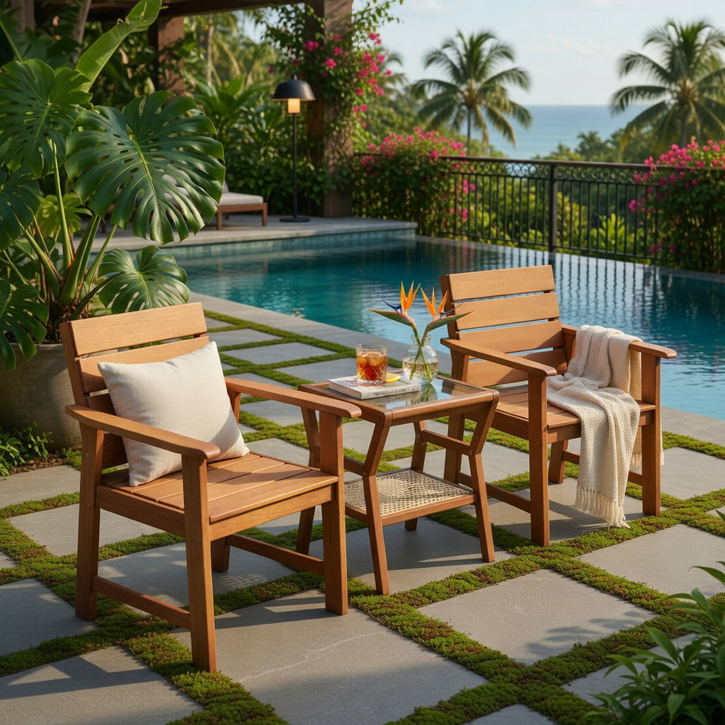 Hommoo 2-Pack Hardwood Outdoor Patio Chairs with Ergonomic 102° Slatted Backrest, Breathable, Sturdy & Easy Assembly, Natural