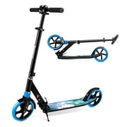 Besrey Foldable Kick Scooter for Kids Teens Adults 8 Years and up, Boys Girls up to 220 Lbs. Load, Big Wheels, Shoulder Strap, Blue