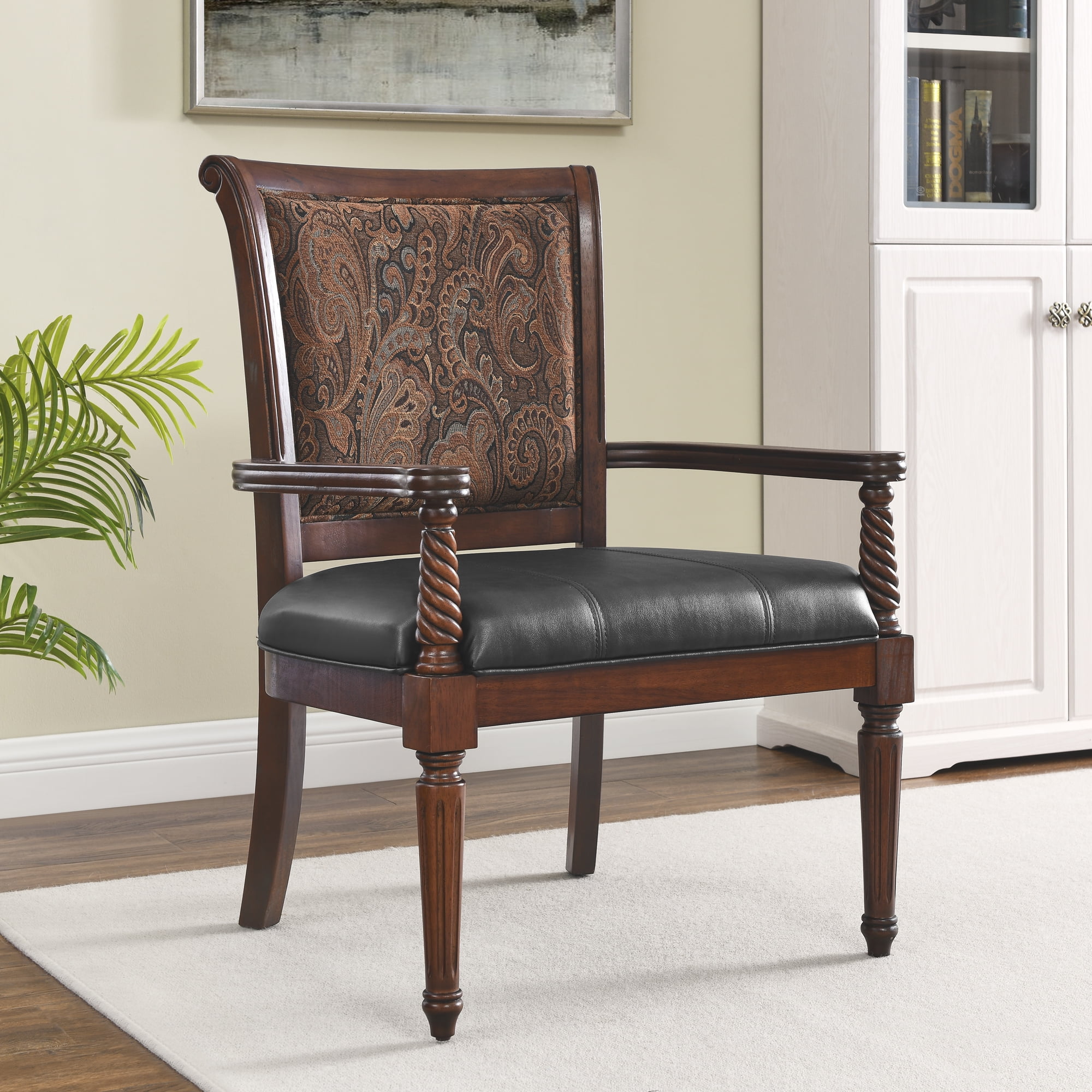 Resenkos European-Style PU leather Wood Dining Chairs Carved Armchair Cffice Chairs Walnut