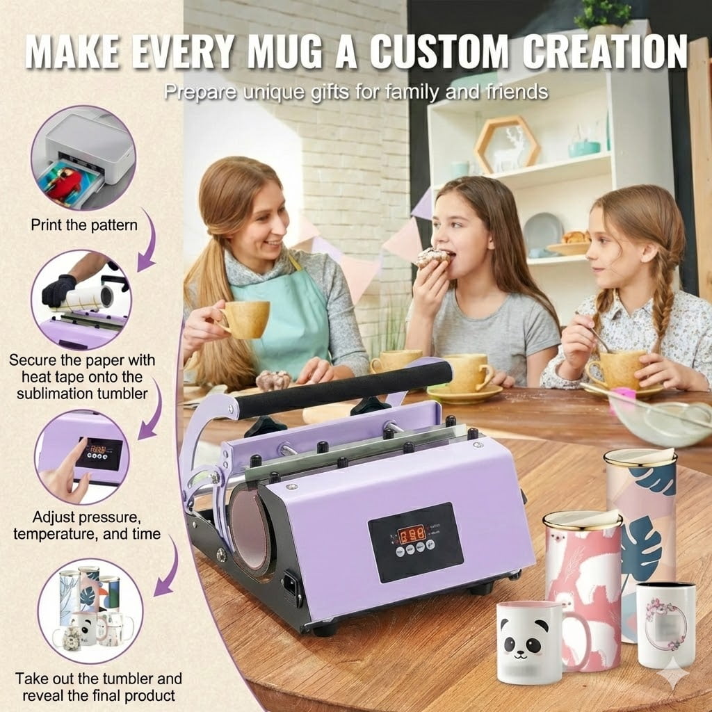 Tumbler Heat Press Machine, 11-30oz Mug Press,Temp and Time Setting,with Sublimation Paper, Tape and Gloves