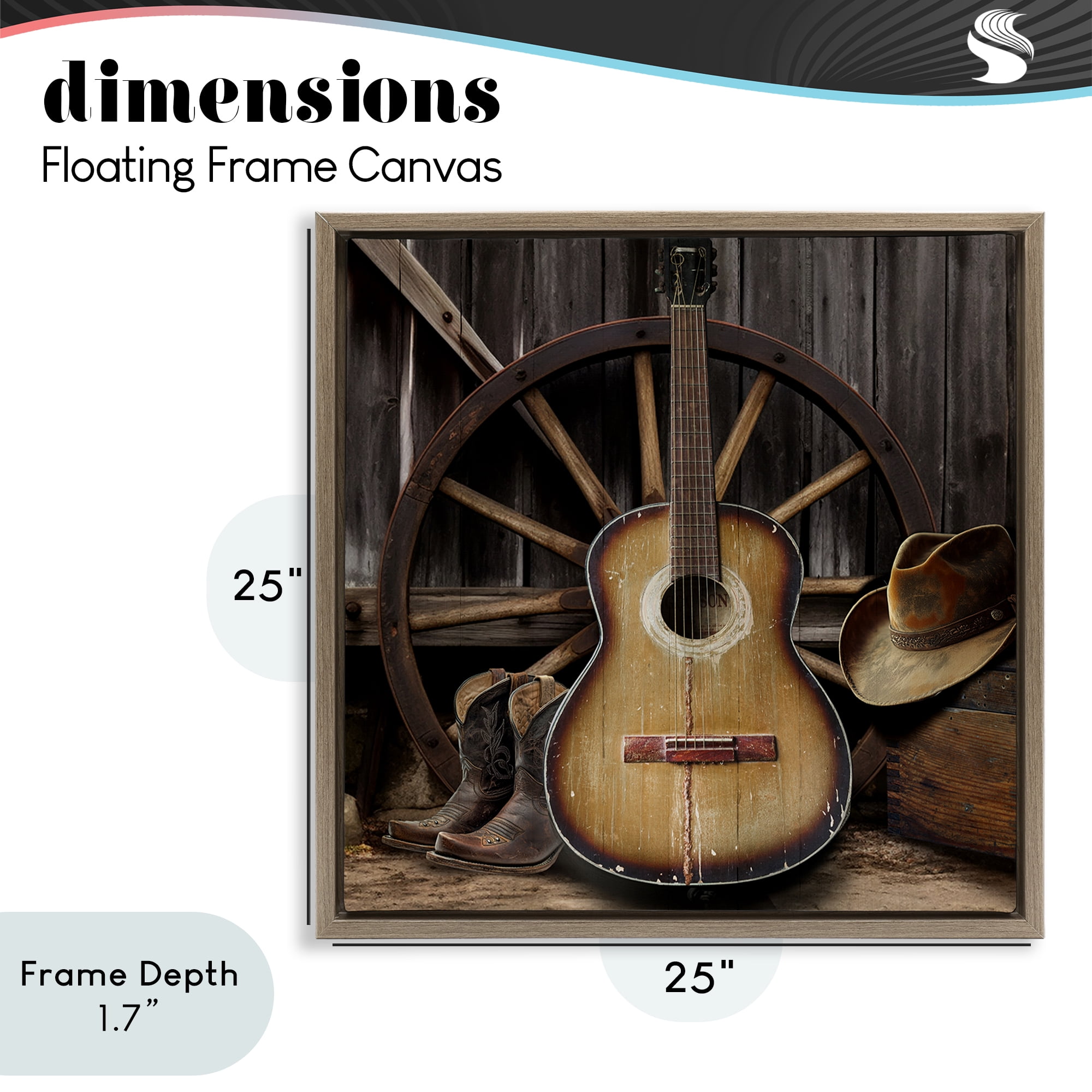 Stupell Industries Rustic Western Guitar with Hat Brown Framed Floater Canvas Wall Art, design by CAD Designs