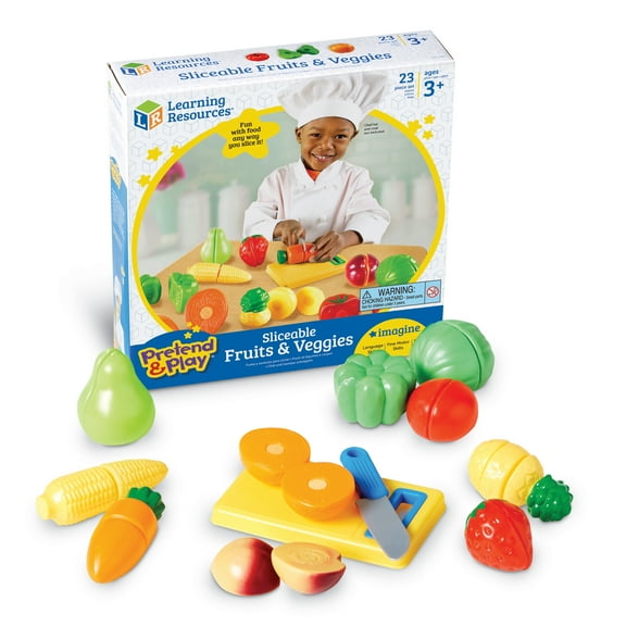 Learning Resources Pretend & Play Sliceable Fruits & Veggies Play Food, Cutting Fruits Toy, Ages 3