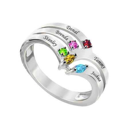Laser Engraved Family Ring with Up to Five Birthstones