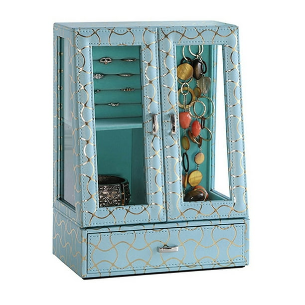 Jewelry Case With Mini Armoire Design And 1 Drawer Blue Com Jewelry Case With Mini Armoire Design, Mini Jewelry Armoire