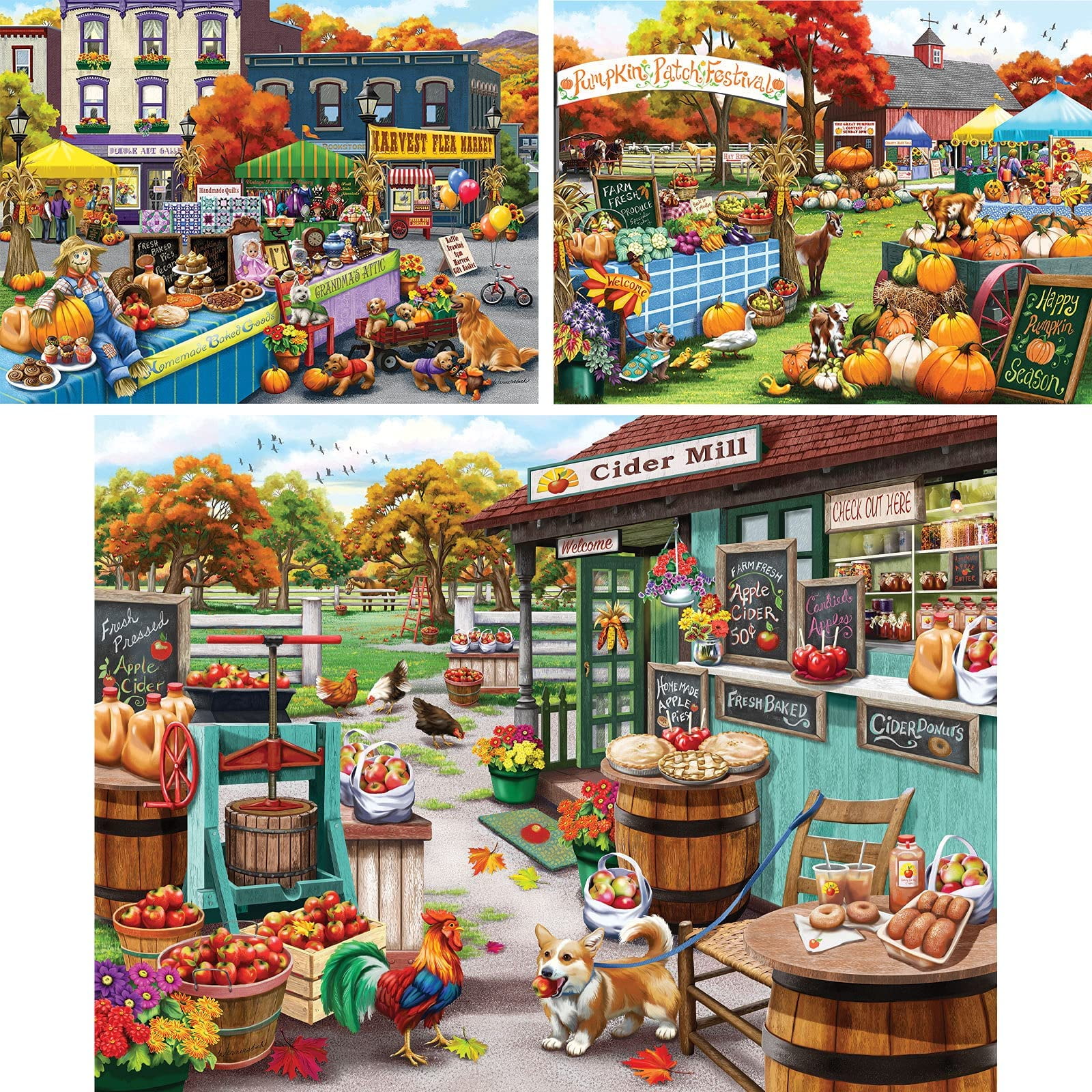 Bits and Pieces Jigsaw Puzzles Harvest Festival by Nancy Wernersbach 500 Piece Adult 3-Pack 18" x 24"