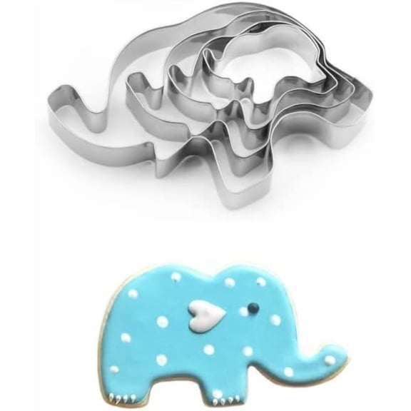 FRKSMD-HLLMX 4 PCS Cute Elephant Shaped Stainless Steel Cake Fondant Cookie Mold Cutters Cake Baking Biscuit Pastry Mould Cake Tools (Elephant Cookie Cutter)