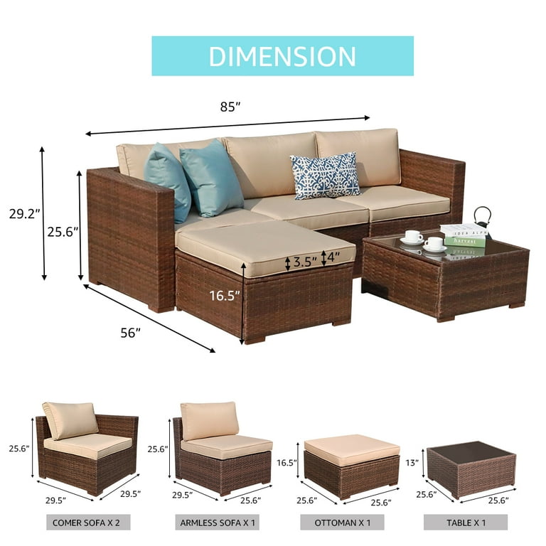 Patiorama 5 Piece Patio Furniture Set Outdoor Sectional