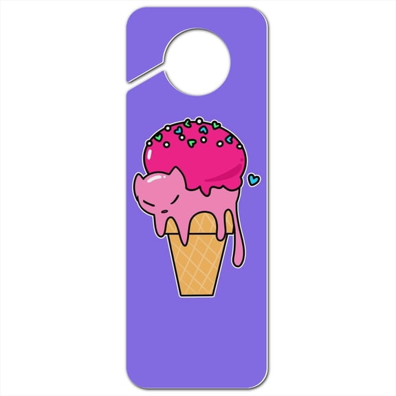 Cute Meowlting Melting Cat Ice Cream Cone Plastic Door Knob Hanger Sign