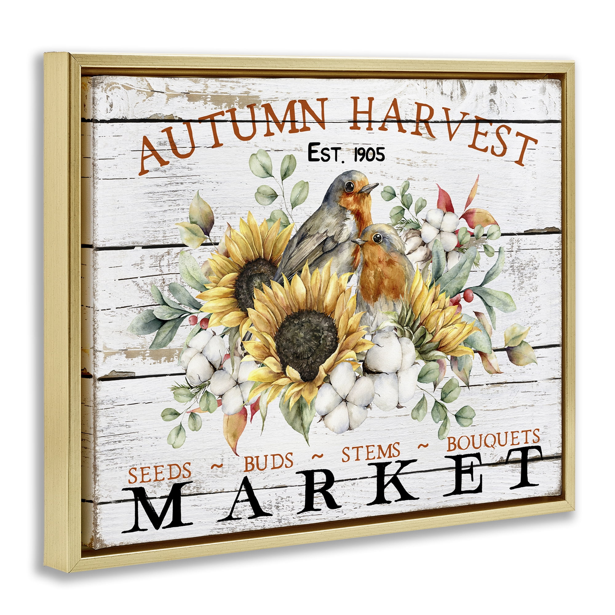 Stupell Industries Autumn Harvest Market Holiday Painting Gold Floater Framed Canvas Art Prints Wall Art, 21 x 17