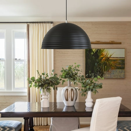 

1-Light Metal Black Pendant Lighting Industrial Hanging Ceiling Lamp Golden Lining for Dining Room