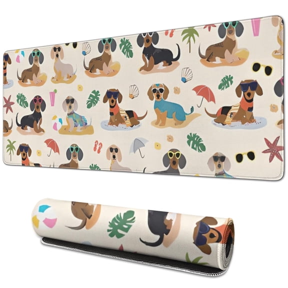 Long Mouse Pads for Desk,Dachshunds on the Beach Desk Mats on Top Of Desks, Desk Mouse Pad Extra Large with 3mm Non-Slip Base and Stitched Edge for Gaming,Office,Work,Home 31.5"x11.8"