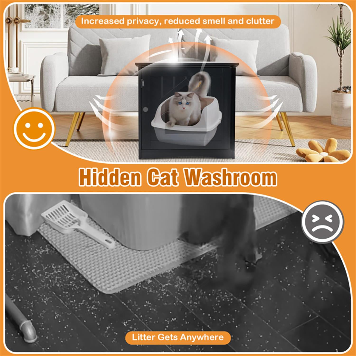 Kadyn Cat Litter Box Enclosure Furniture, Hidden Litter Box for Cats, Cat House Furniture for Side Table or Nightstand, Black