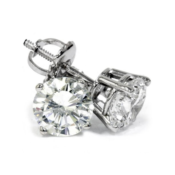 Pompeii3 2 ct Round Diamond Screw Back Studs in 14k White Gold