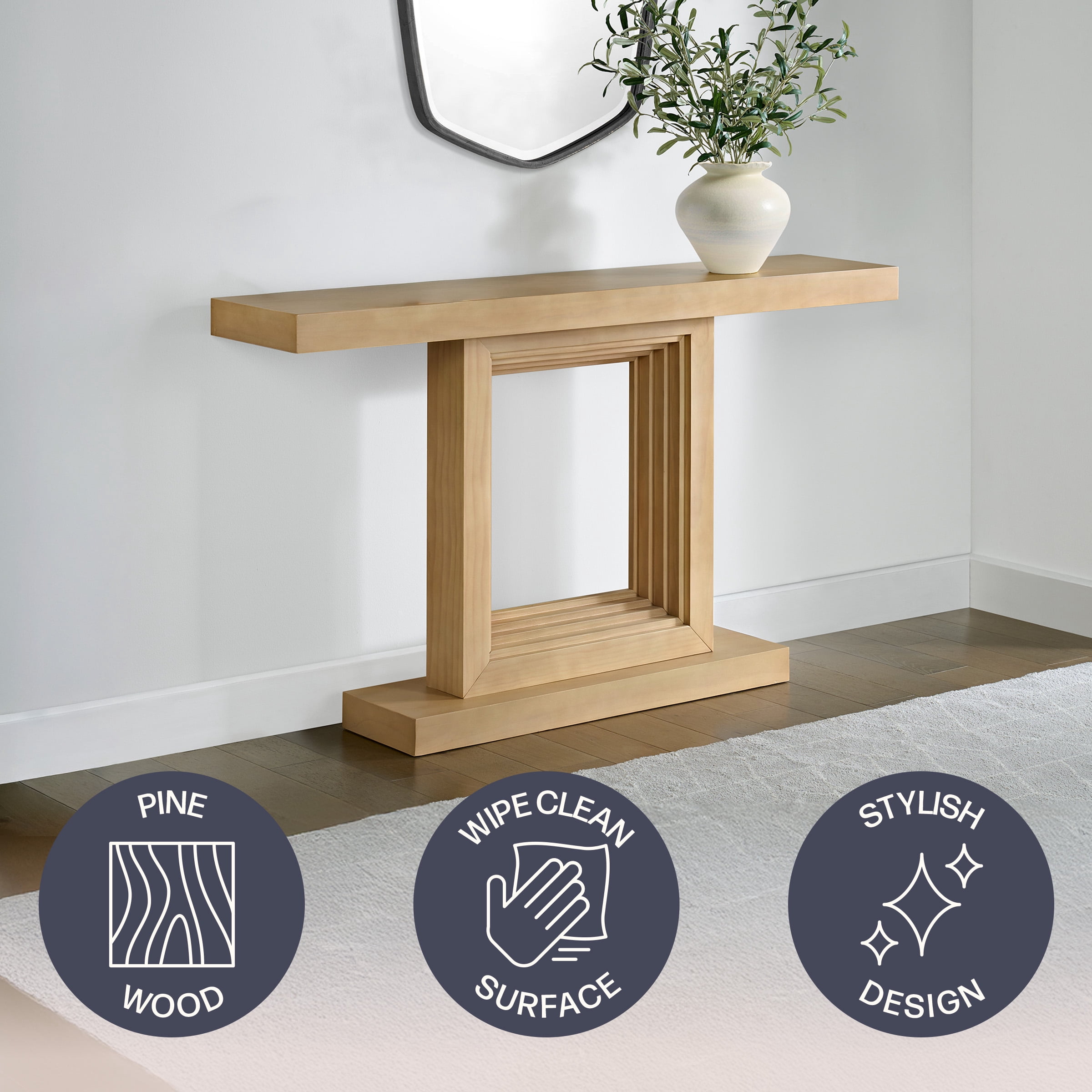 Alaterre Furniture Pismo Solid Wood Console Table - 56 Inch Modern Farmhouse Entryway Table, Light Oak