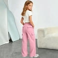 thumbnail image 7 of LRen Girls Solid Color Cargo Sweatpants Elastic Waist Wide Leg Casual Sport School Uniform Pants for 5-14 Years Back To School Preppy Clothes for Girls, 7 of 7