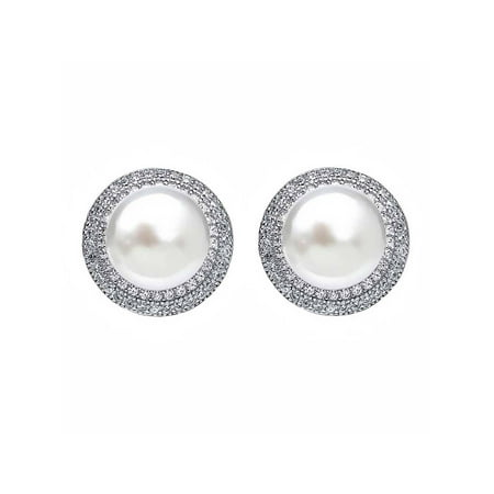 925 Sterling Silver 9MM Cultured Freshwater Pearl Button Stud Earrings