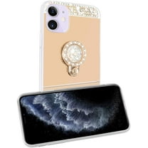 GoldCherry for iPhone 12 Mini 2020 Released 5.4" Case,Diamond Mirror Glitter Case with Bling Crystal Rhinestone Ring Holder Finger Grip Stand Kickstand Case for Apple iPhone 12 Mini(Gold)