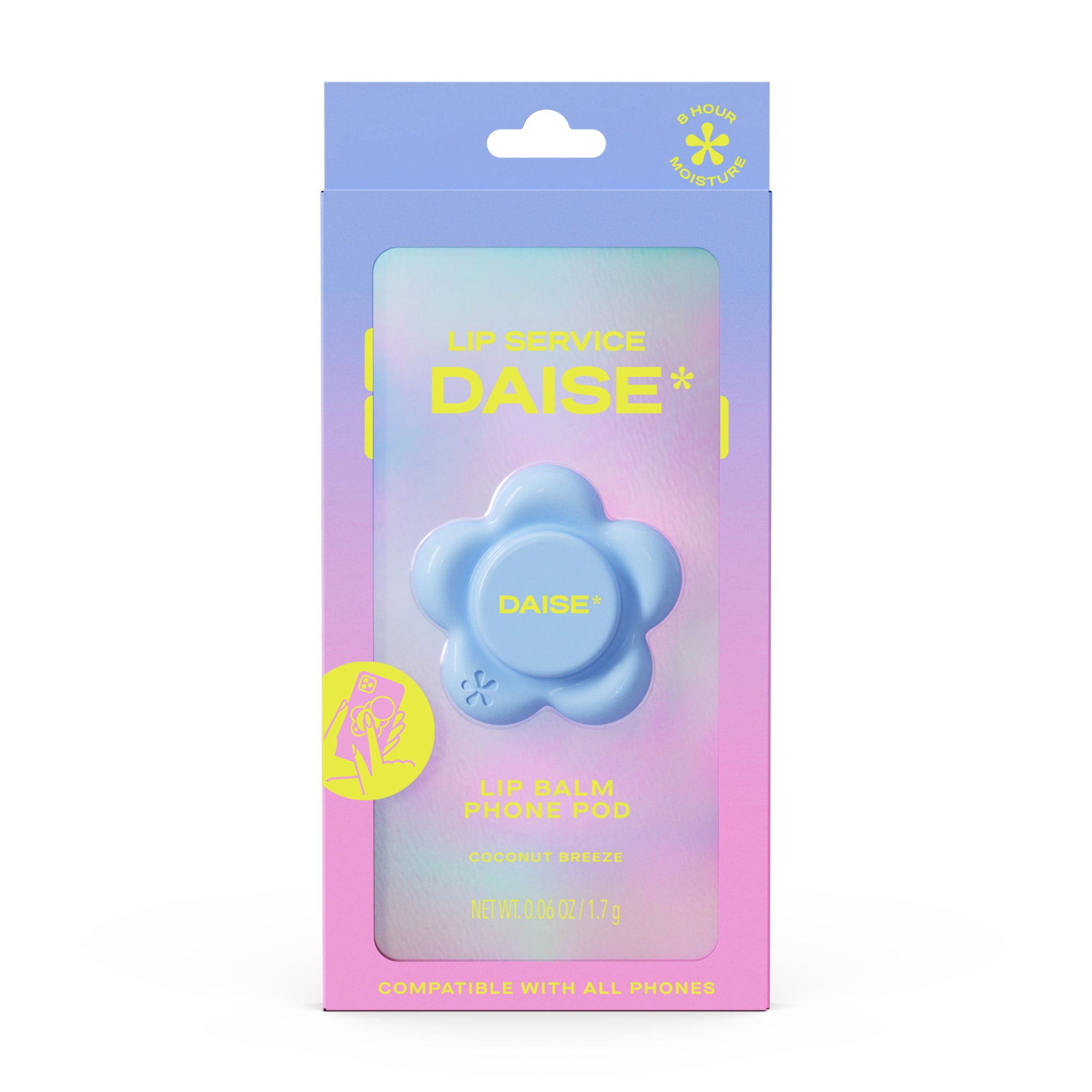 DAISE Lip Service Lip Balm Phone Pod in Coconut Breeze, With Vitamin E and Shea Butter, 1.7 g