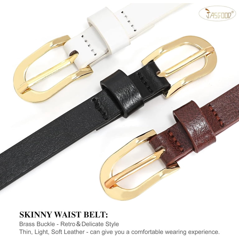 3 Pack Skinny Leather Chic Belt for Women, PU Leather Thin  display picture 2