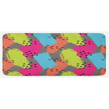 Modern Kitchen Mat, Vector Abstract Design Colorful Brush Strokes with Geometric Triangles Image Print, Plush Decorative Kitchen Mat with Non Slip Backing, 47" X 19", Multicolor, by Ambesonne