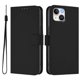 thumbnail image 1 of For iPhone 15 Case Solid Color Wallet Leather Phone Cover with Strap - Black, 1 of 5