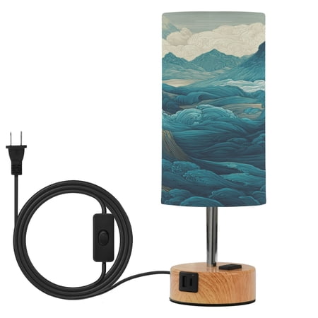 Touch Control Table Lamp with Wood Grain Metal Base 3 Color Temperature Adjustable LED Eye Caring Desk Lamp for Bedroom Study Beautiful Green Mountains