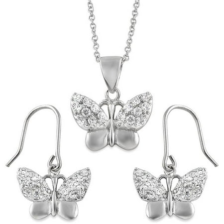 Brinley Co. CZ Sterling Silver Butterfly Pendant and Earrings Set