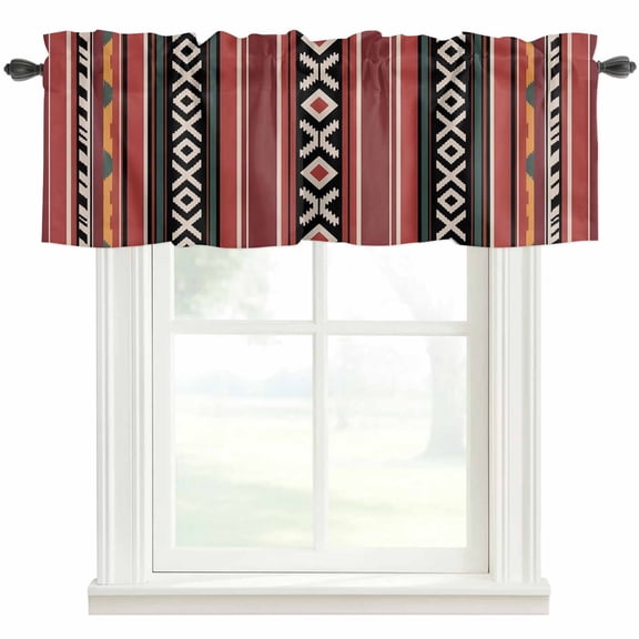 Red Boho Farmhouse Short Window Curtain Valances, Vintage Ethnic Tribe Rod Pocket Kitchen Valances for Living Room Bedroom Bathroom Cafe 54" x 18"