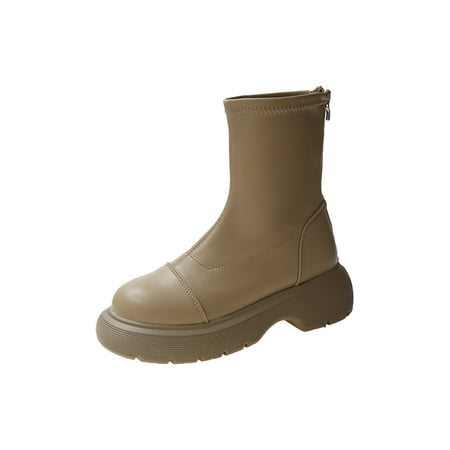 

Wazshop Women Boot Casual Winter Boots Mid Calf Shoes Platform Comfort Ladies Zipper Anti Slip Khaki 6
