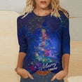 thumbnail image 2 of JURANMO Merry Christmas Women's 3/4 Length Sleeve Tops Fashion Xmas Tree Graphic Tees Casual Holliday Pullover Tunics Today's Deals Z-Dark Blue#Christmas Tree Graphic M, 2 of 6