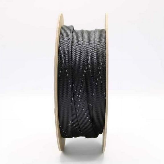1/2" Flame Retardant PET (FRPET) braided expandable sleeving B/W