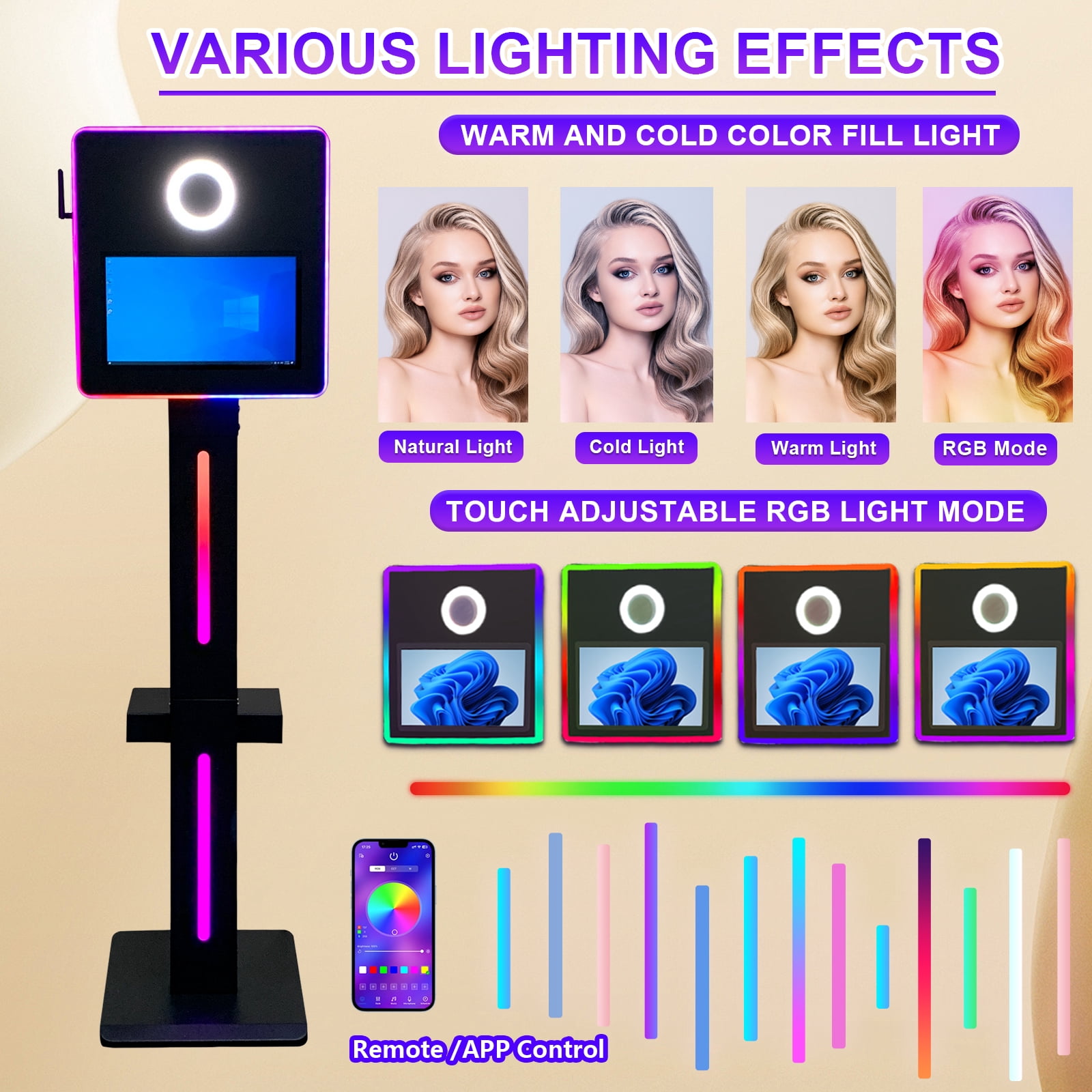 WideMeet 15.6inch Touch Screen Selfie Photobooth Machine with RGB Light for Wedding Event Party