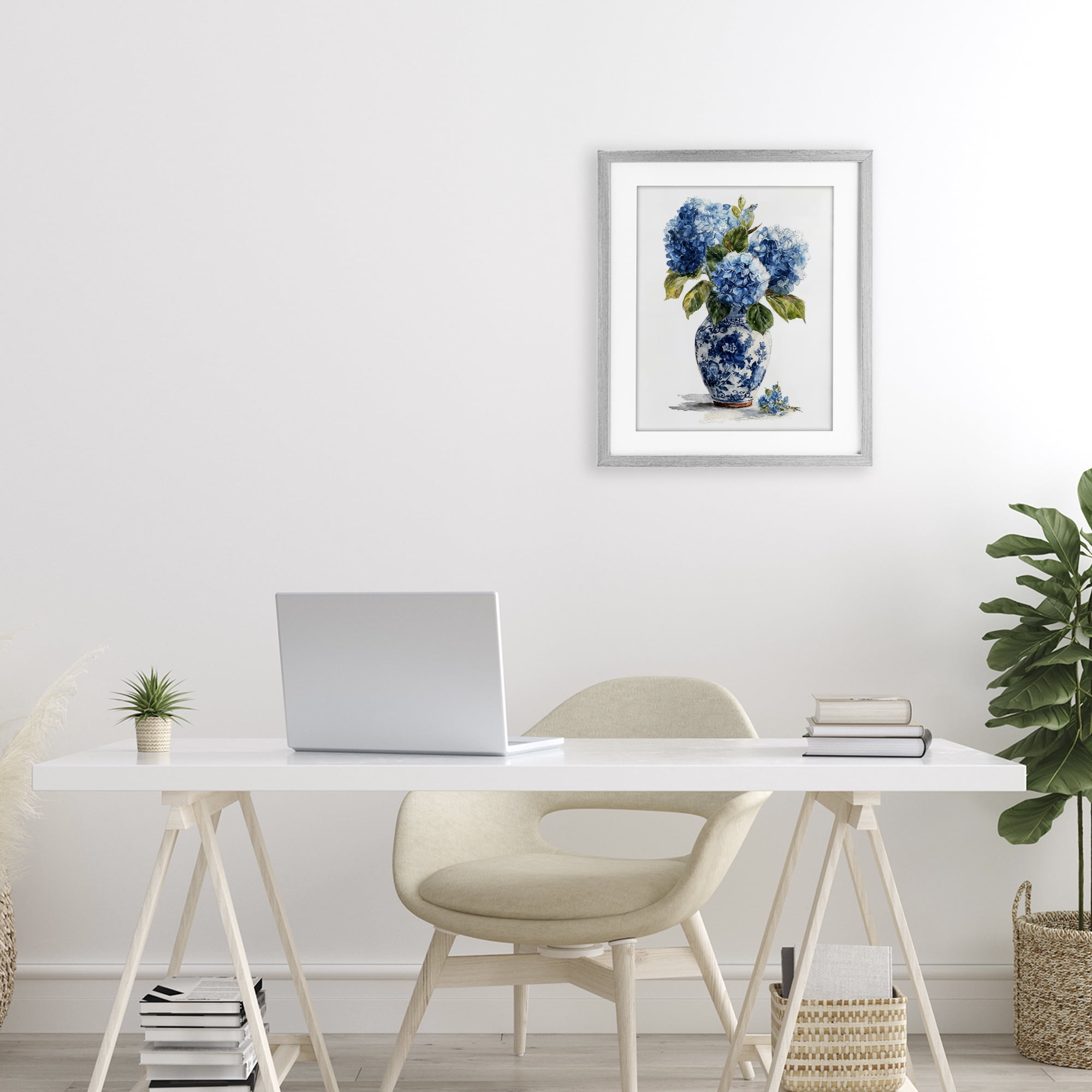 Stupell Industries Porcelain Vase with Hydrangea Bouquet Gray Framed Print Under Glass, design by Imagine It Images