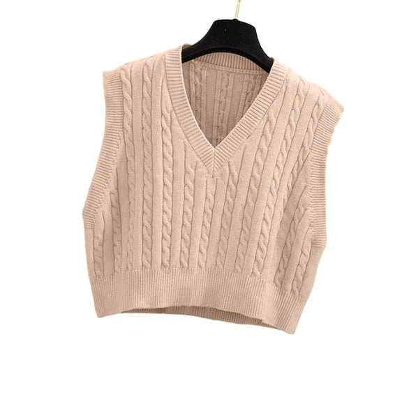Women's V-Neck Solid Color Preppy Style Sleeveless Crop Knit Vest
