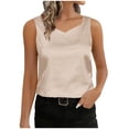 thumbnail image 2 of Women's Cotton Polyester Blend Camisole,V-Neck Sleeveless Solid Color Casual Tank Top Everyday Basic Tops Beige S, 2 of 6