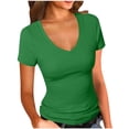 thumbnail image 3 of TaTaai Women's Adjustable Neck Short Sleeve Top - Solid Color Loose Fit, V & Crew Neck Basic Shirt for Casual Daily Use Gift, 3 of 6