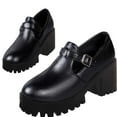 thumbnail image 7 of Aueoeo Women's Faux Leather Classic Shoes Ankle Strap Round Toe Mid Block Heel Platforms Pumps Dress Shoes, 7 of 7