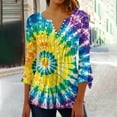thumbnail image 2 of CYMMPU Loose Fit Button V Neck Flare Sleeve Fall Fashion Shirts Blouses for Women Dressy Casual Spring Tops Tie Dye Tunic Tops 3/4 Sleeve Pleated Dressy T-Shirts Multicolor M, 2 of 5