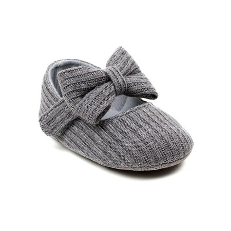 

Lacyhop Infant Crib Shoes Prewalker Mary Jane First Walker Flats Wedding Flower Princess Dress Shoe Cute Soft Sole Gray Bow 6C
