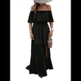 thumbnail image 1 of Vestido Informal de Lunares con Hombros Descubiertos para Mujer, con Volantes, Corsé, Borlas y Cintura Alta, con Abertura y Abertura, Color Liso Negro S, 1 of 8