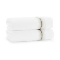 Aston & Arden Turkish Cotton Bath Towels (2-Pack, Thick 600 GSM, 30x60 in., Ultra Soft and Plush, White with Brown Ombre Striped Border