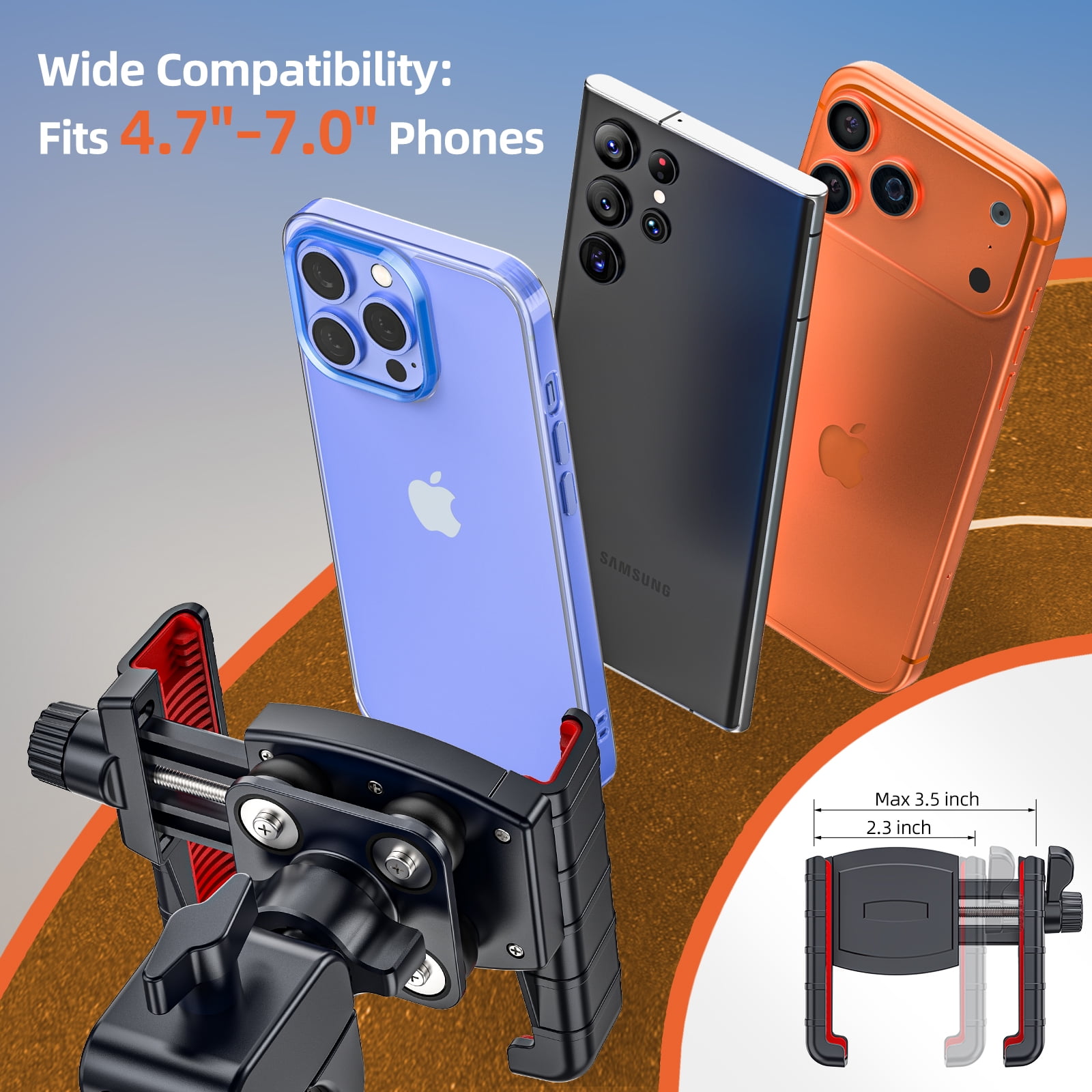 Marsrider 3rd-Gen Anti Vibration Motorcycle Phone Mount Bike Phone Holder, E-Bike Handlebar Cell Phone Holder with Secure Lock, Electric Scooter Phone Holder for Bicycle Stroller Fit 4.7-7'' Phone
