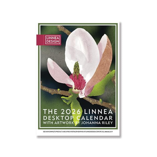 Calendario de escritorio Linnea Design 2026, diseño gráfico de Johanna Riley