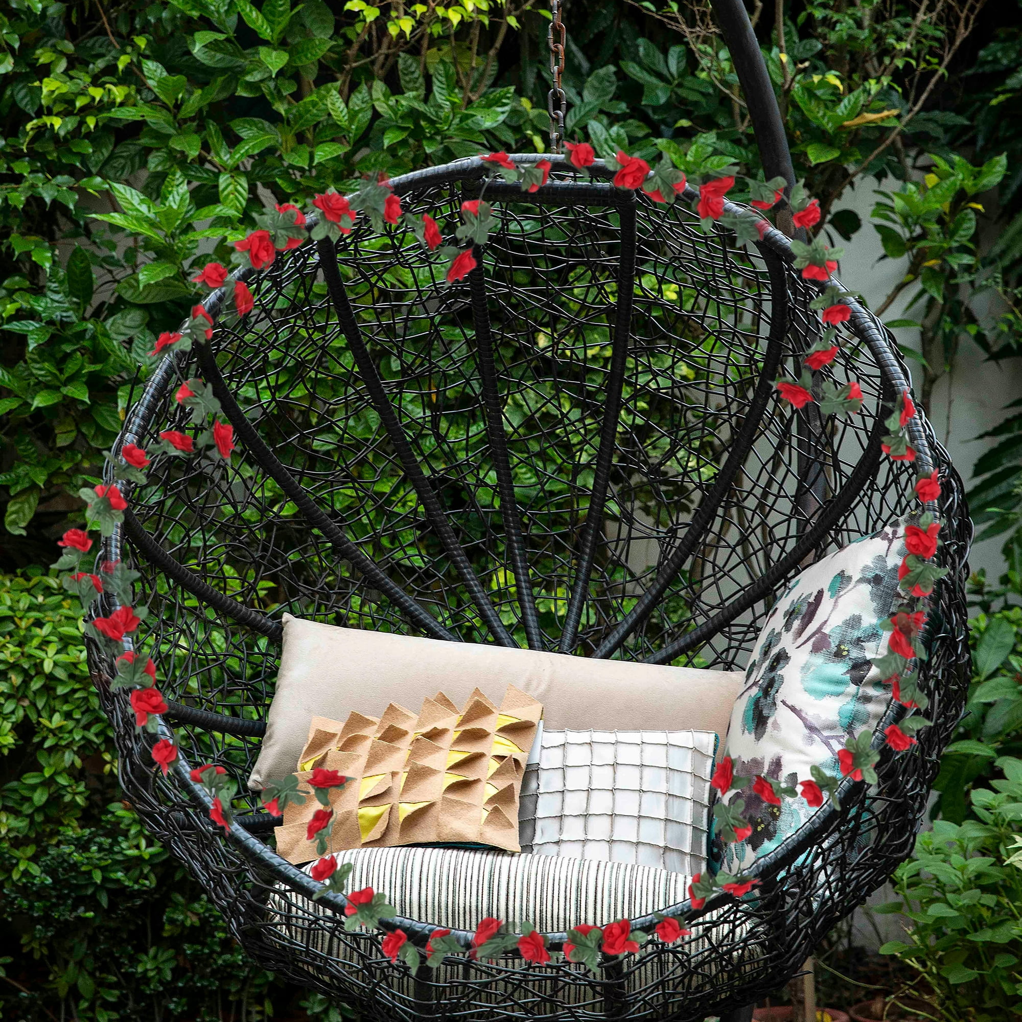 Unique Bargains 4pcs Artificial Flowers Hanging Vine 86.61" Plastic Garland Red