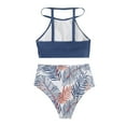 thumbnail image 4 of Ashirexll Womens Swimsuits Fashion Women Split Swimsuit Show Waist Printing Sexy Bikini Swimsuit Coverup Bathing Suit for Women Bathing Suits Blue L, 4 of 5
