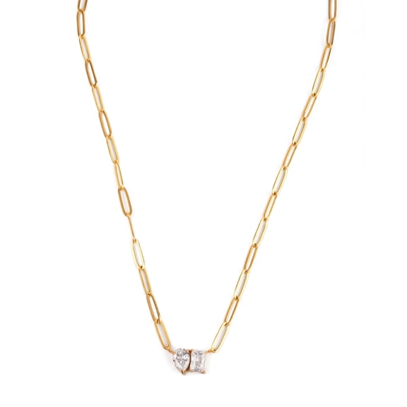 Double Stone 18kt Gold Plated Necklace