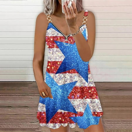 

Leesechin Deals Womens Skirts Off Shoulder Summer Sexy Vintage V Neck Sleeveless Printing Chain Beach Party Dresses on Clearance