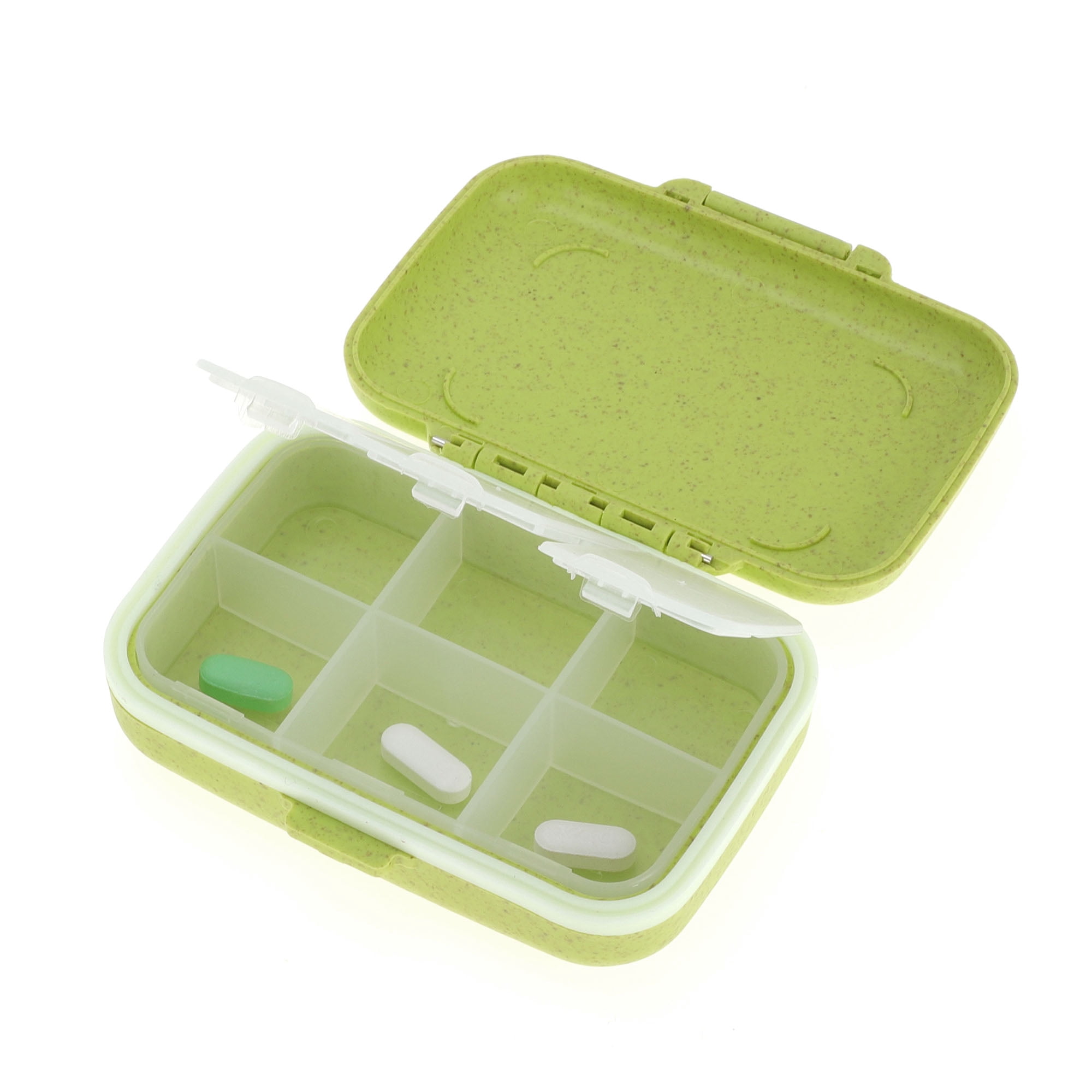 Unique Bargains 6 Grids Single Layer Pill Box for Travel 1 Pc Green